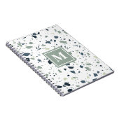 Modern Blue Green Terrazzo Marble Monogram Notitieboek (Rechterzijde)