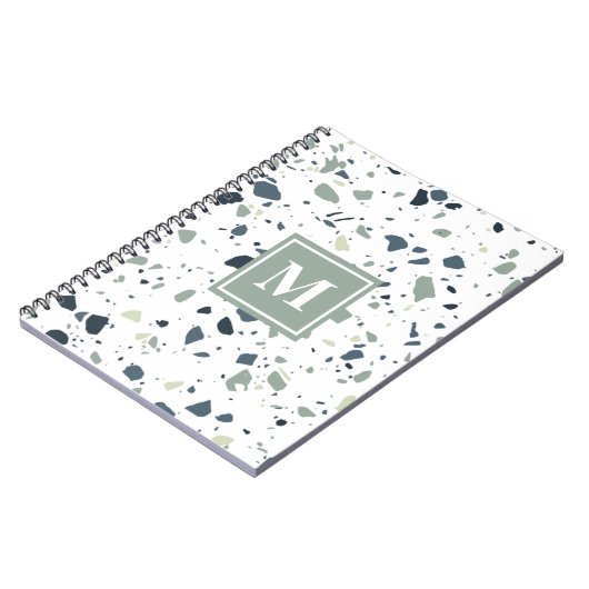 Modern Blue Green Terrazzo Marble Monogram Notitieboek (Linkerzijde)