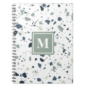 Modern Blue Green Terrazzo Marble Monogram Notitieboek (Voorkant)
