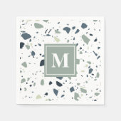 Modern Blue Green Terrazzo Marble Monogram Servet (Voorkant)