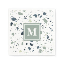 Modern Blue Green Terrazzo Marble Monogram