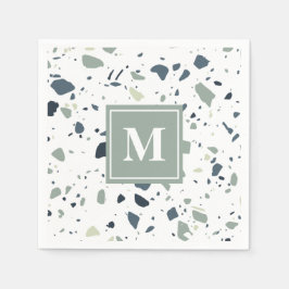 Modern Blue Green Terrazzo Marble Monogram Servet