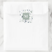 Modern Blue Green Terrazzo Marble Monogram Vierkante Sticker (Tas)