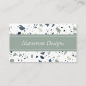 Modern Blue Green Terrazzo Marble Monogram Visitekaartje (Voorkant)