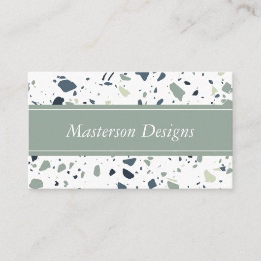 Modern Blue Green Terrazzo Marble Monogram Visitekaartje (Voorkant)