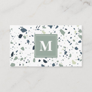 Modern Blue Green Terrazzo Marble Monogram Visitekaartje