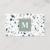 Modern Blue Green Terrazzo Marble Monogram Visitekaartje (Voorkant)