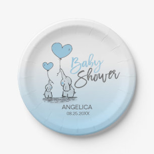 Modern Blue Grey Blue Elephant BOY Baby shower Papieren Bordje