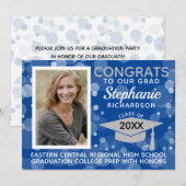 Modern Blue Grey Bokeh Bubbles Foto Afstuderen Kaart (Voorkant / Achterkant)