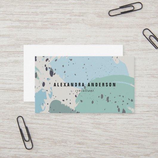 Modern Blue Grey Brush Strokes Visitekaartje (Voorkant / Achterkant in situ)