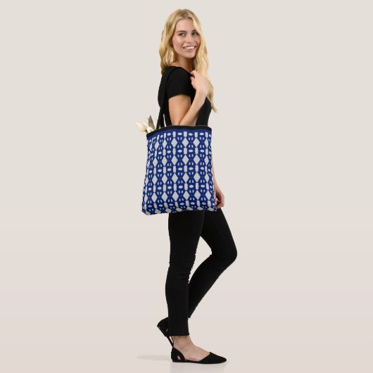 Modern Blue & Grey Diamond Shape Pattern Tote Bag (Op model)