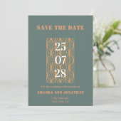 Modern Blue Grey en Terracotta Save the Date Kaart (Staand voorkant)