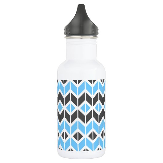 Modern Blue Grey Geometric Herringbone Pattern Waterfles (Links)