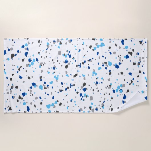 Modern Blue Grey Geometric Terrazzo Pattern Strandlaken (Voorkant)