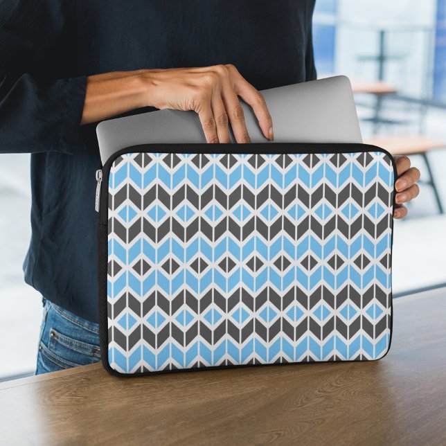 Modern Blue Grey Herringbone Geometric Pattern Laptop Sleeve (Creator heeft geüpload)