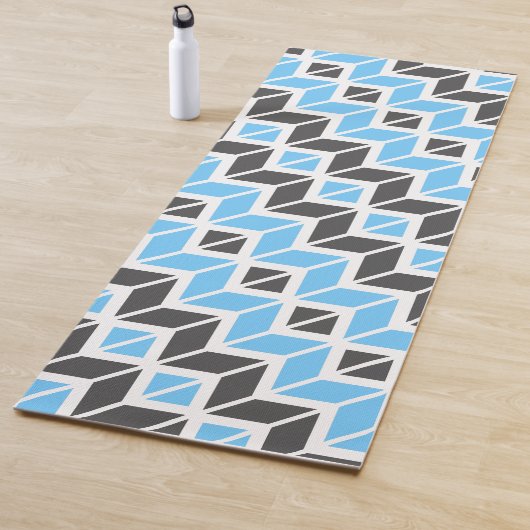Modern Blue Grey Herringbone Geometric Pattern Yogamat (In situ)