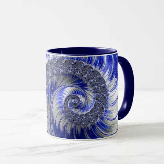Modern Blue Grey White Spiral Fractal Mok (Voorkant rechts)