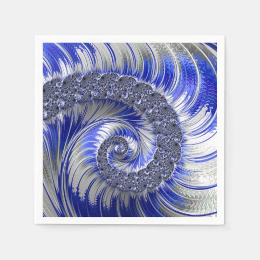 Modern Blue Grey White Spiral Fractal Servet (Voorkant)