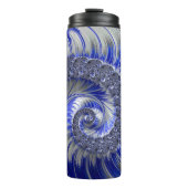 Modern Blue Grey White Spiral Fractal Thermosbeker (Voorkant)