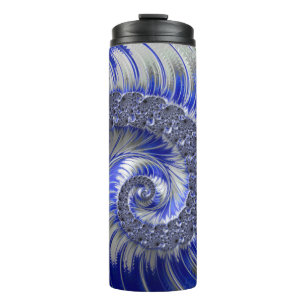 Modern Blue Grey White Spiral Fractal Thermosbeker