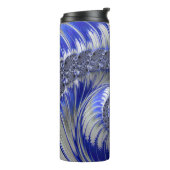 Modern Blue Grey White Spiral Fractal Thermosbeker (Gedraaid links)