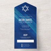 Modern Blue Grunge Bar Mitzvah All In One Uitnodiging (Binnen)