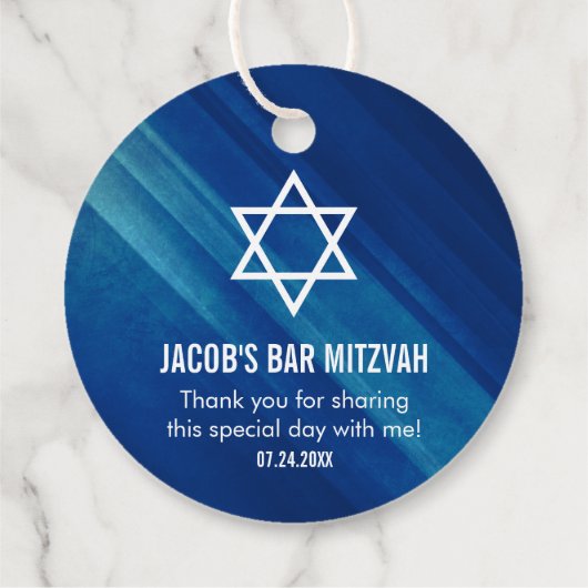 Modern Blue Grunge Bar Mitzvah Bedankjes Labels (Achterkant)
