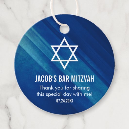 Modern Blue Grunge Bar Mitzvah Bedankjes Labels (Voorkant)