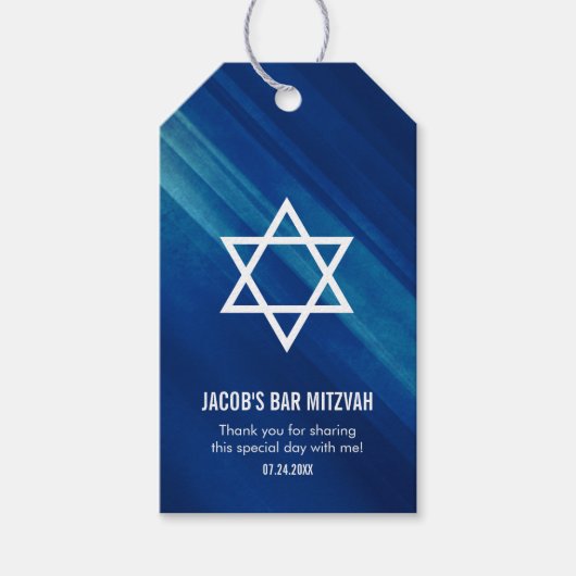 Modern Blue Grunge Bar Mitzvah Cadeaulabel (Voorkant)