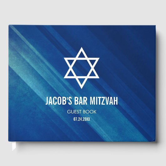 Modern Blue Grunge Bar Mitzvah Gastenboek (Voorkant)