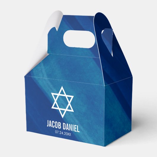 Modern Blue Grunge Bar Mitzvah gepersonaliseerd Bedankdoosjes (Voorkant Zijde)