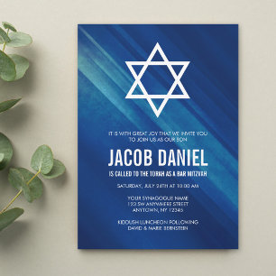 Modern Blue Grunge Bar Mitzvah Invitaties Kaart