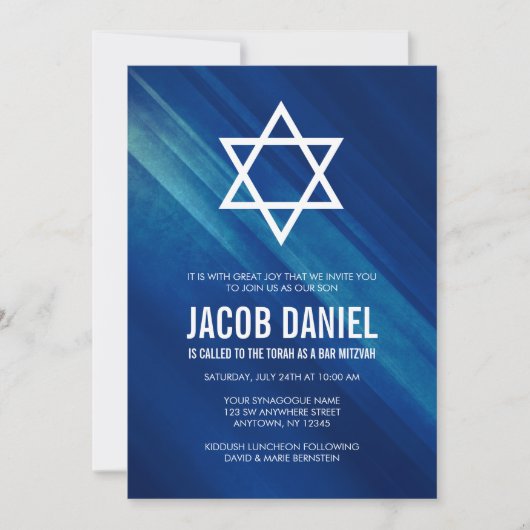 Modern Blue Grunge Bar Mitzvah Invitaties Kaart (Voorkant)