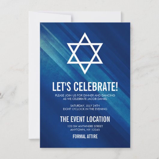 Modern Blue Grunge Bar Mitzvah Reception Kaart (Voorkant)