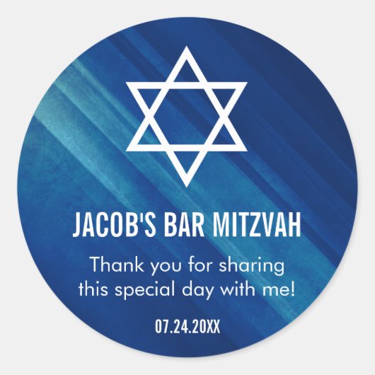 Modern Blue Grunge Bar Mitzvah Ronde Sticker (Voorkant)