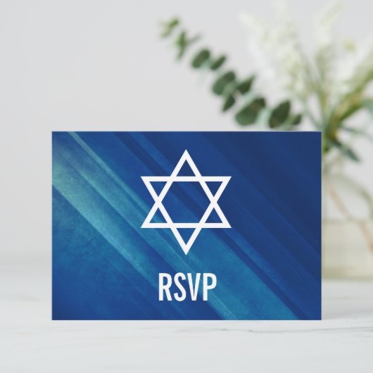 Modern Blue Grunge Bar Mitzvah RSVP (Staand voorkant)