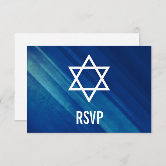 Modern Blue Grunge Bar Mitzvah RSVP (Voorkant / Achterkant)