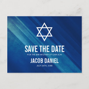 Modern Blue Grunge Bar Mitzvah Save the Date Aankondigingskaart