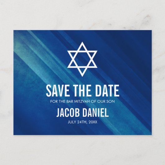 Modern Blue Grunge Bar Mitzvah Save the Date Aankondigingskaart (Voorkant)
