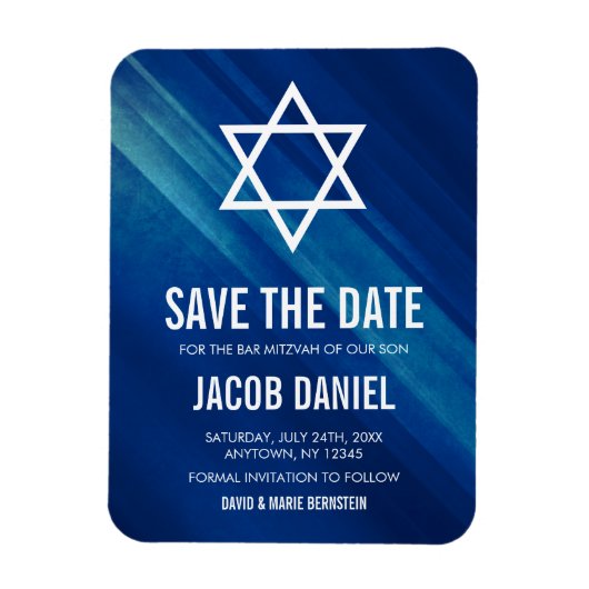 Modern Blue Grunge Bar Mitzvah Save the Date Magneet (Verticaal)