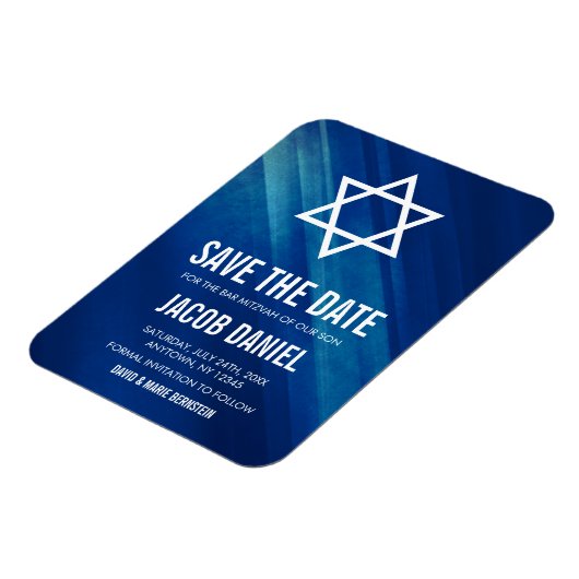 Modern Blue Grunge Bar Mitzvah Save the Date Magneet (Linkerzijde)