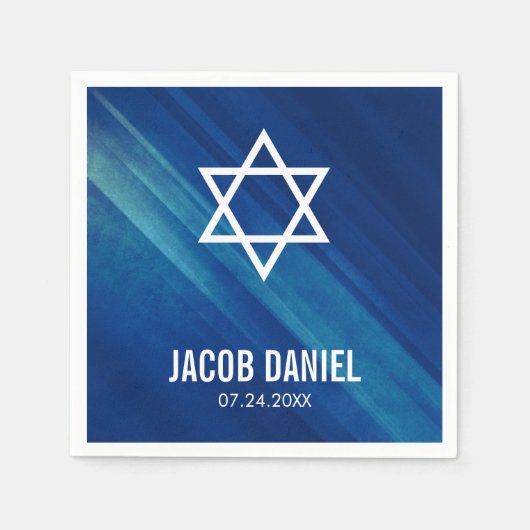 Modern Blue Grunge Bar Mitzvah Servetten (Voorkant)
