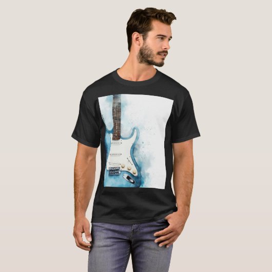 Modern Blue Guitar Mannen Basic T-shirt (Voorkant volledig)
