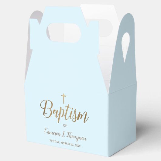 Modern Blue Gulle Cross Baptism Baby Boy Dank je Bedankdoosjes (Geopend)