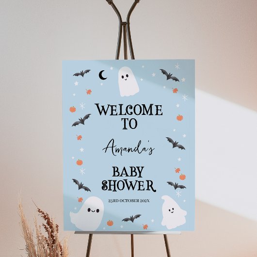 Modern Blue Halloween Welkom Baby shower Teken Foto Afdruk
