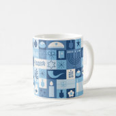 Modern Blue Hanukkah Symbols Mug Koffiemok (Voorkant rechts)