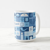 Modern Blue Hanukkah Symbols Mug Koffiemok (Voorkant rechts)