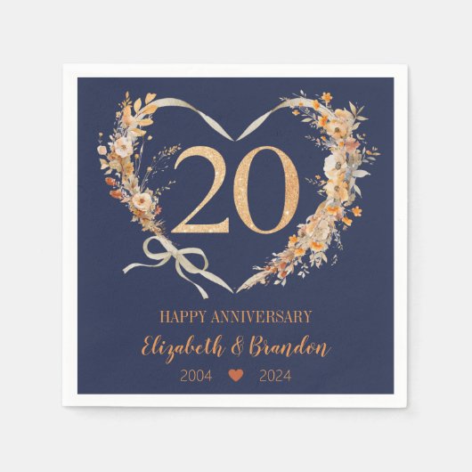 Modern Blue Happy 20th Jubileum bruiloft servetten (Voorkant)