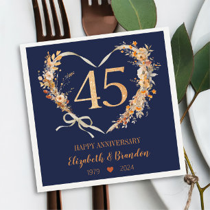 Modern Blue Happy 45th Jubileum bruiloft servetten