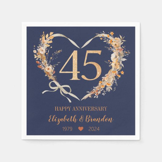 Modern Blue Happy 45th Jubileum bruiloft servetten (Voorkant)